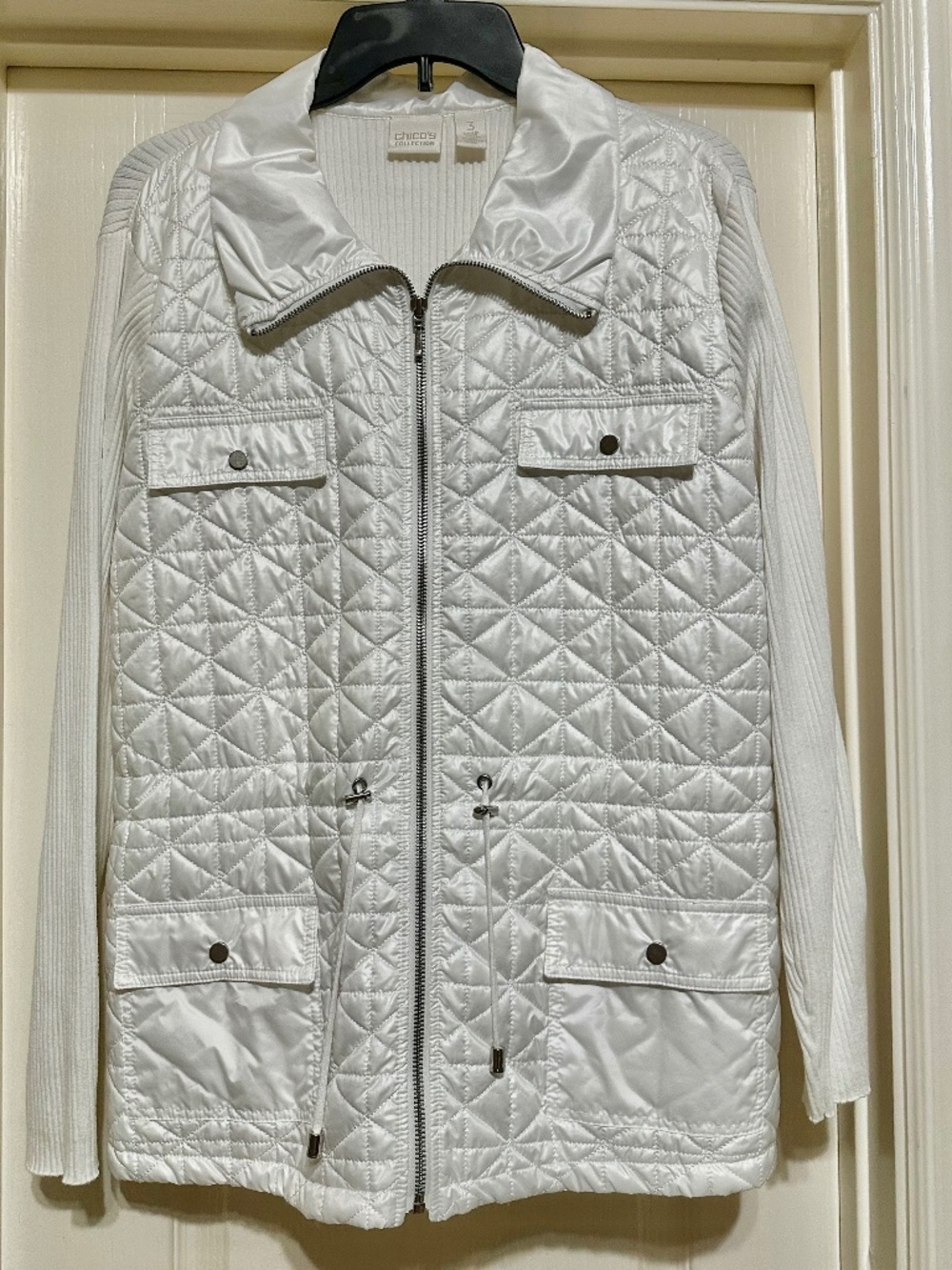 Chico's Quilted White Jacket Sz 3